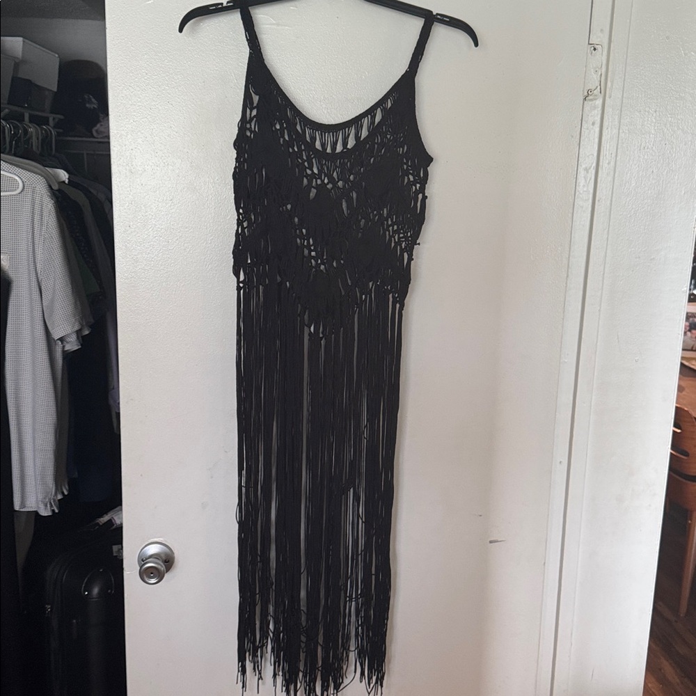 Black Fringe Sleeveless Dress / Top